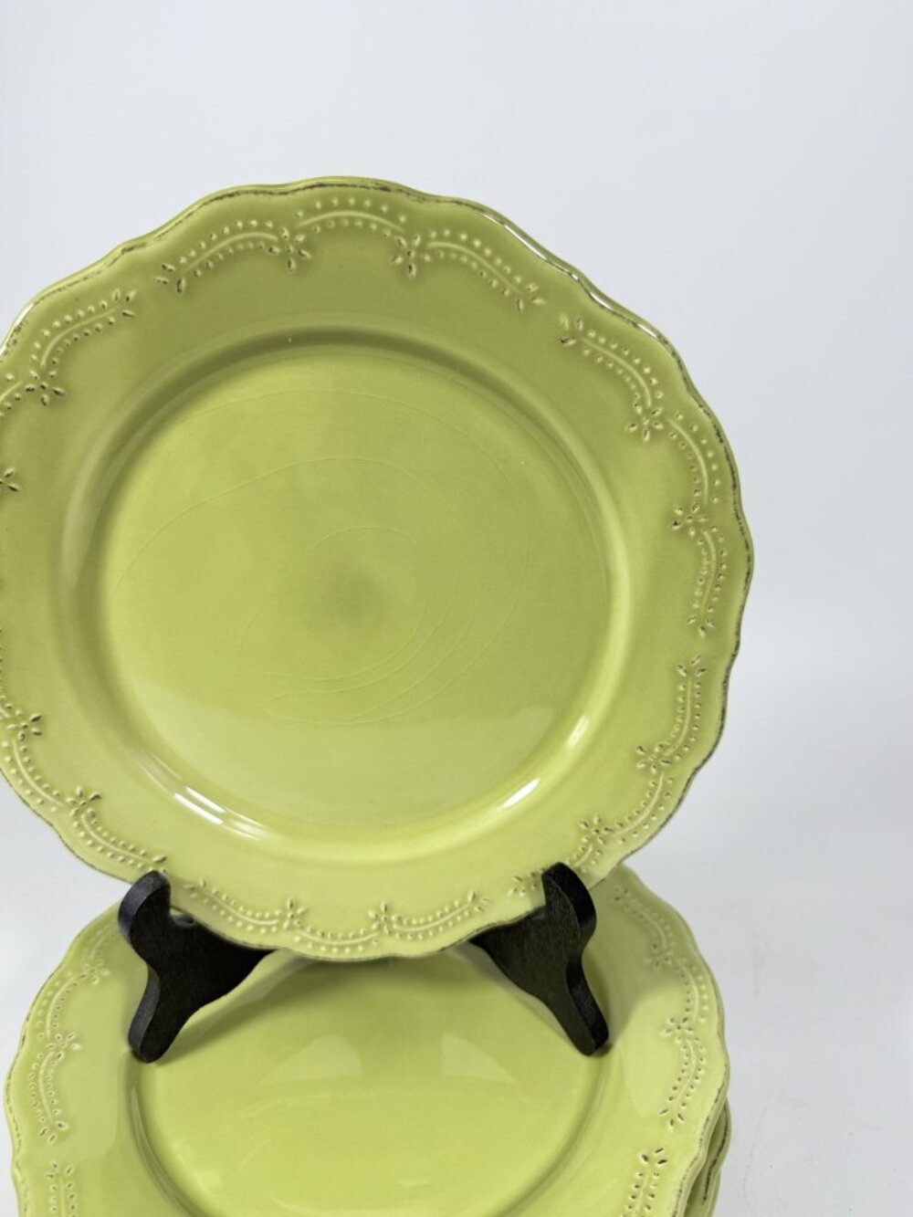 Earthenware Salad Plates Lacey Green Pier I Imports Stoneware Set 6 Portugal Sco - Picture 5 of 15